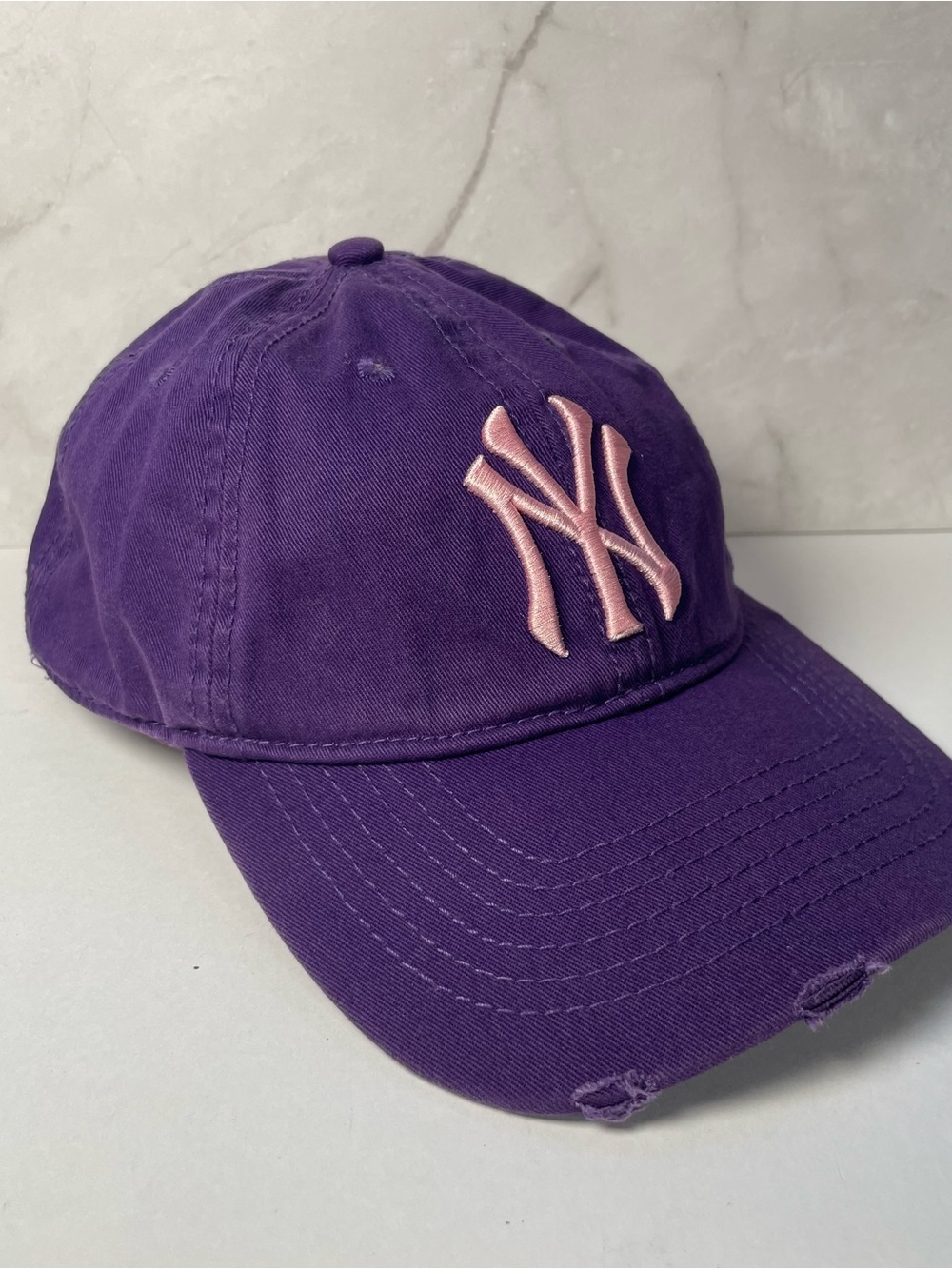 Official MLB New York Yankees Hat Cap Purple And Pink Distressed Adjustable